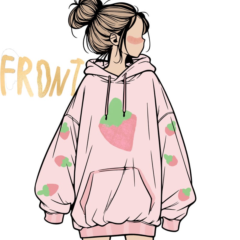 realistic girl with a oversized sweatshirt on and a bun