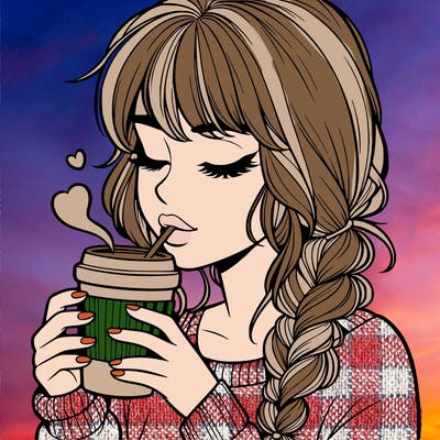 realistic girl drinking coffee