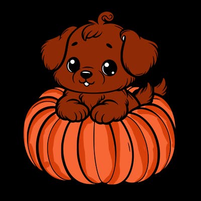 cute little puppy in a pumpkin