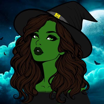 realistic witch girl with wavy hair and lips
