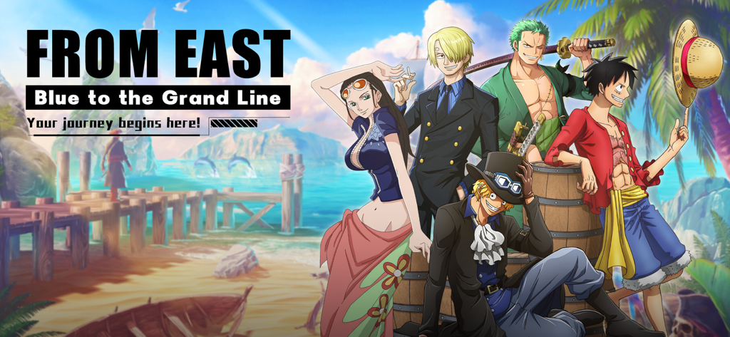 Group of pirate characters in Pirate Frontline game standing on a tropical dock