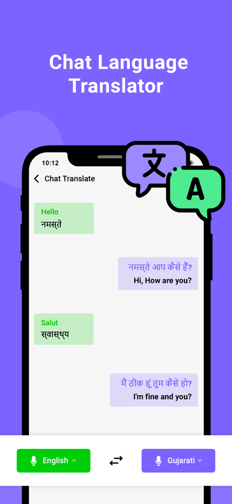 A mobile app interface showing real-time chat translation for instant messaging