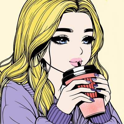 realistic girl drinking coffee