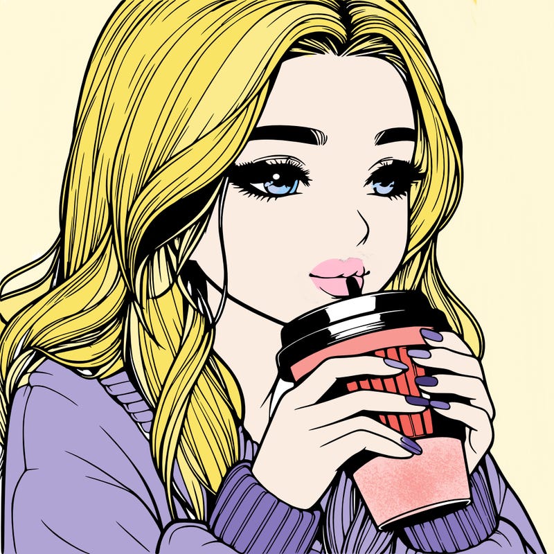 realistic girl drinking coffee