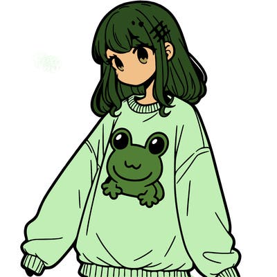 girl wearing frogging sweatshirt