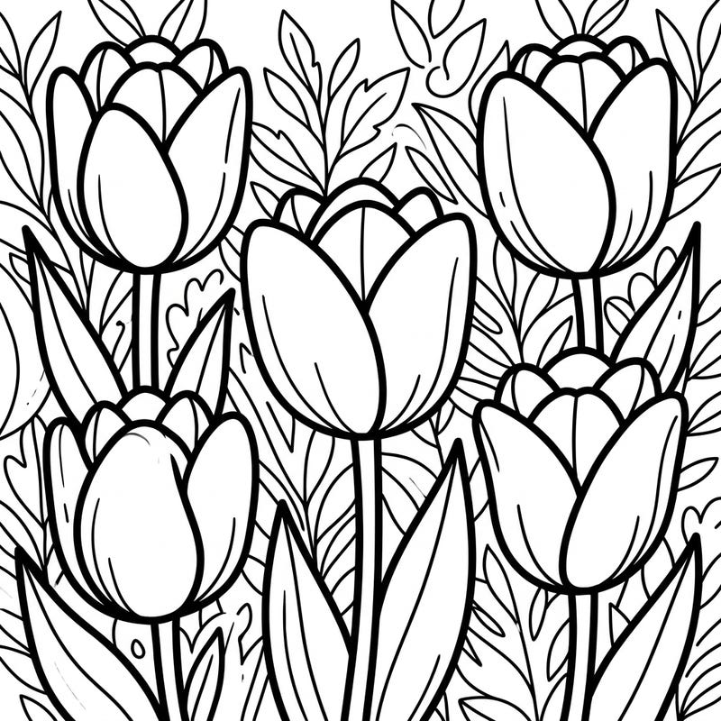 This delightful coloring page features bold red tulips designed specifically for toddlers. With ultra-thick lines and large shapes, it's perfect for developing early motor skills and enjoying creative play.