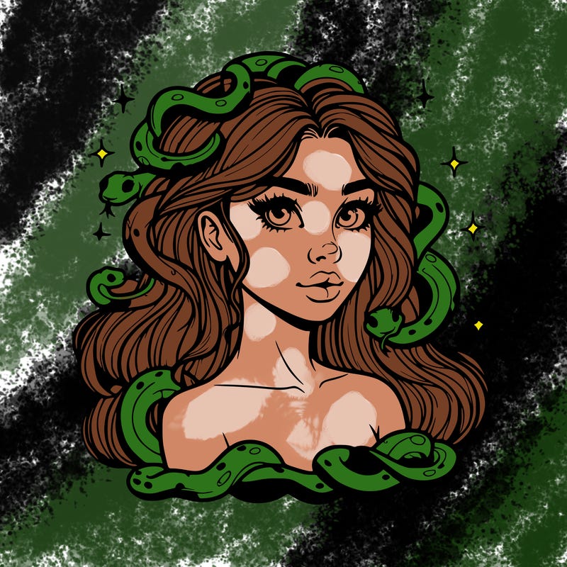 realistic girl with snakes as hair