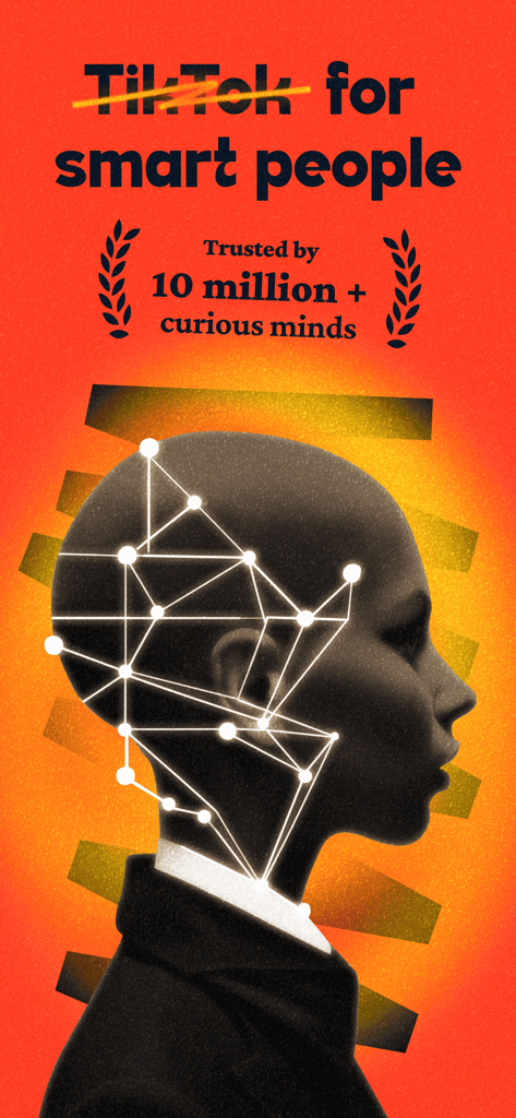 Deepstash app promotional graphic showing a head silhouette with a neural network and the text TikTok for smart people