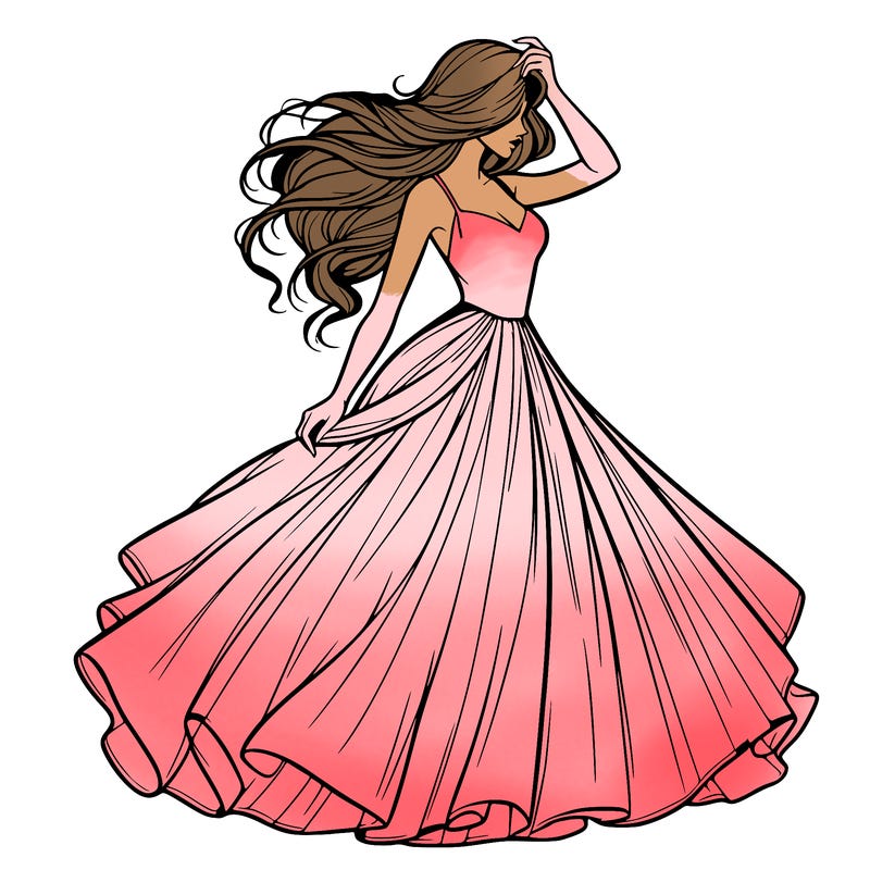 realistic woman with dress flowing in the wind