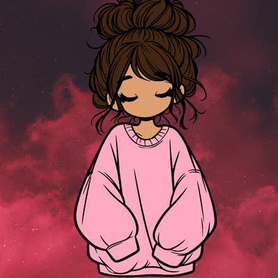 girl with baggy sweatshirt and messy bun