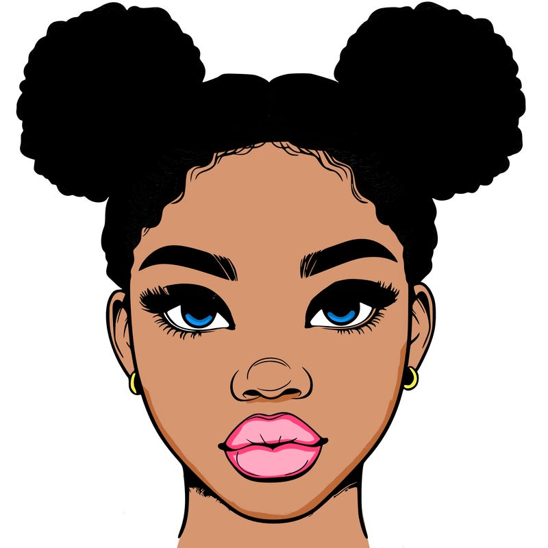 realistic black woman with two buns