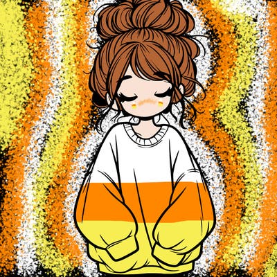 girl with baggy sweatshirt and messy bun