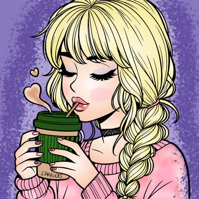 realistic girl drinking coffee