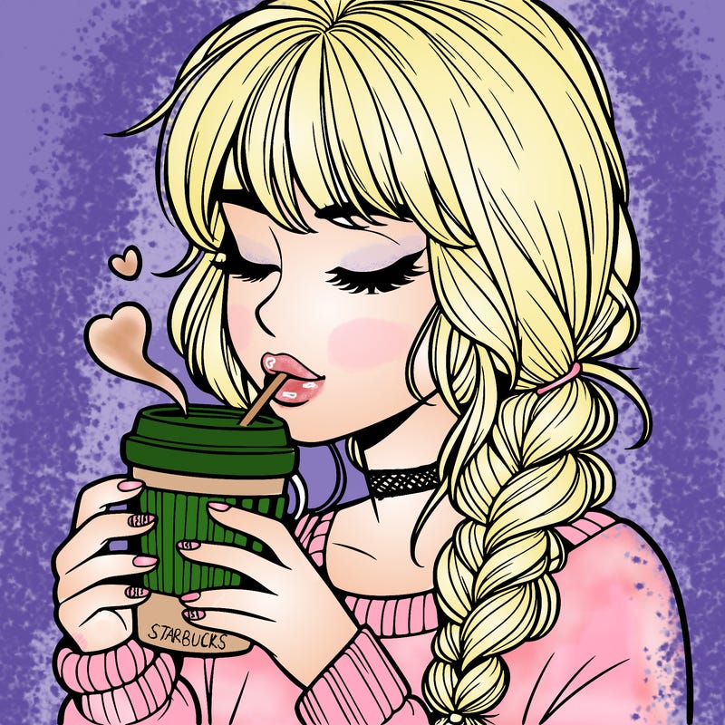 realistic girl drinking coffee