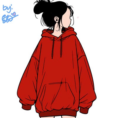 realistic girl with a oversized sweatshirt on and a bun