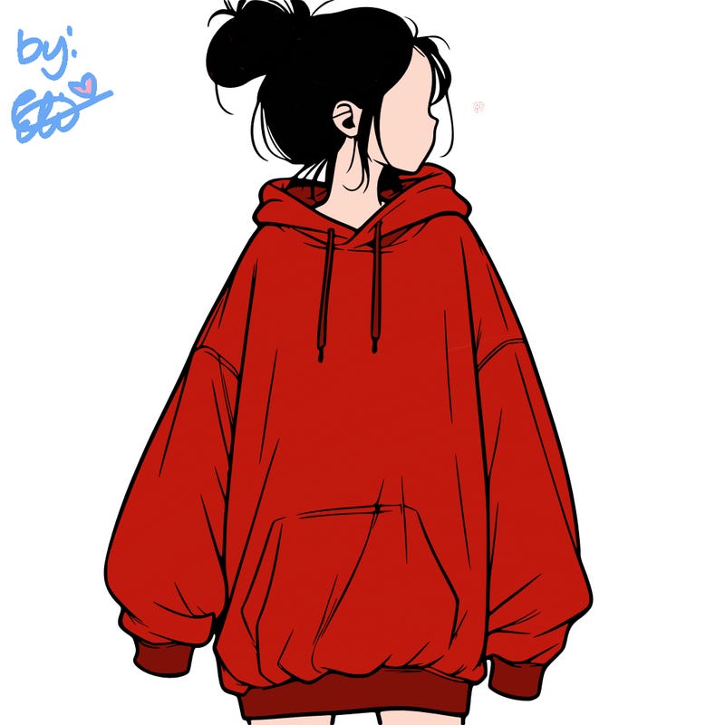 realistic girl with a oversized sweatshirt on and a bun