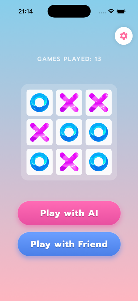 Tic Tac Toe Jelly - XO Game - Tic Tac Toe Jellyゲームのメインメニュー。カラフルなゼリーのXOピースとゲームモードボタンが表示されています