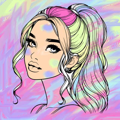 realistic girl with a ponytail on her hair and lips