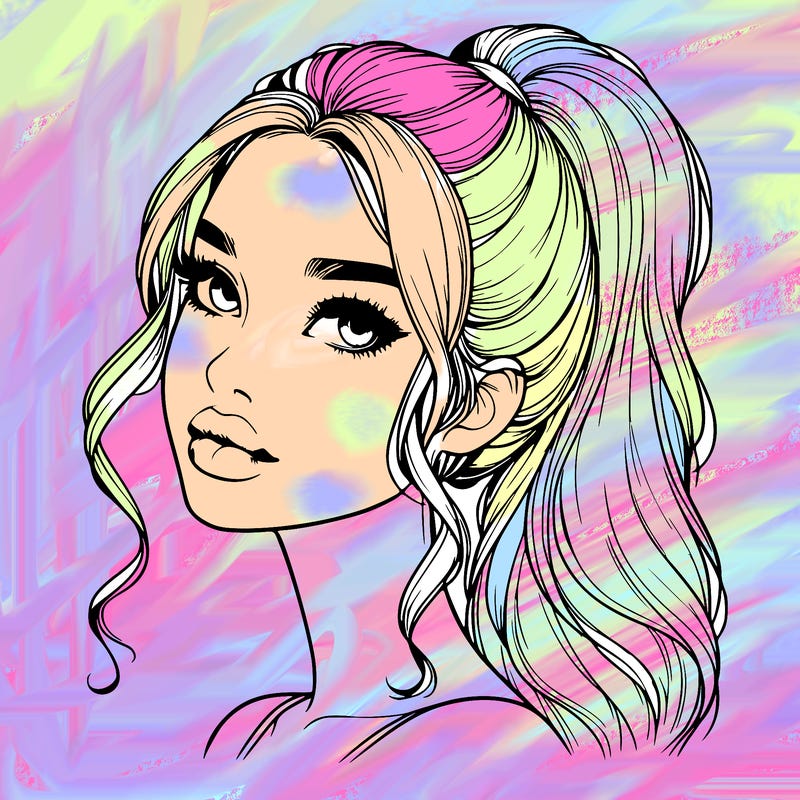 realistic girl with a ponytail on her hair and lips