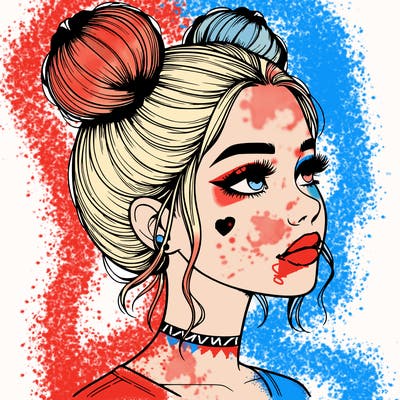 realistic girl with buns on the top of her head