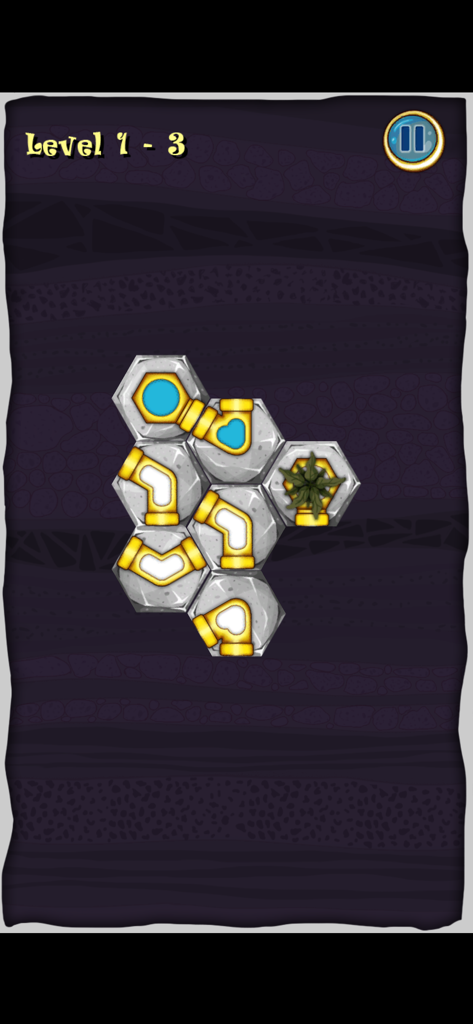 Plumber: Water Connect Flow - Una pantalla de puzzle de tuberías hexagonal de Plumber Water Connect Flow mostrando el flujo de agua hacia una planta