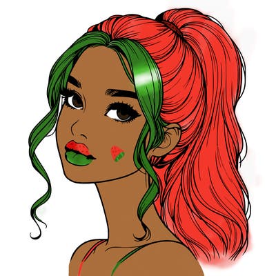 realistic girl with a ponytail on her hair and lips