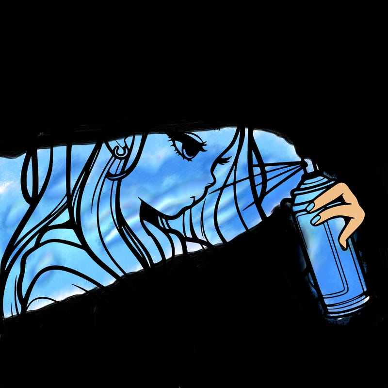 a realistic girl spray painting