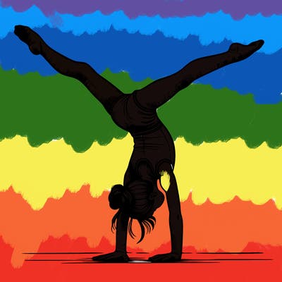 realistic gymnastic hand stand girl in four splits