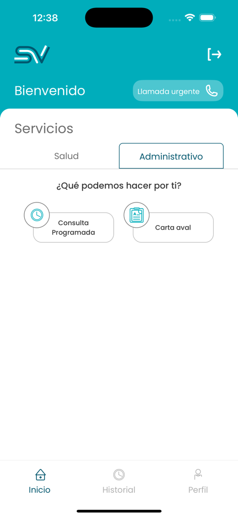 Seguros Venezuela mobile app home screen showing administrative options for scheduled consultations and guarantee letters