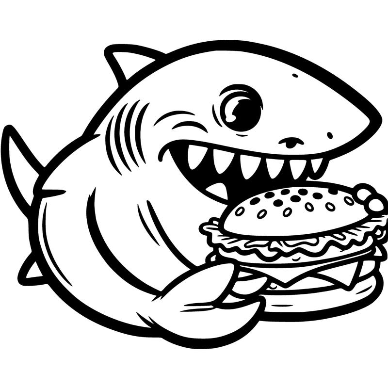 shark eating a cheeseburger