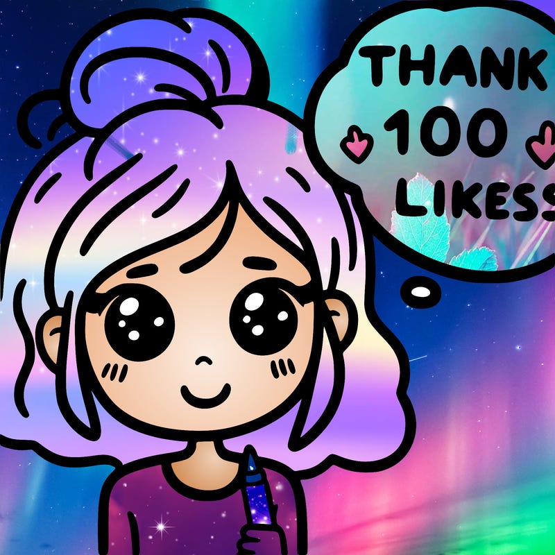 girl with a thought bubble saying thank you for 100 likes