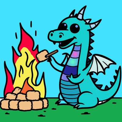 a dragon burning a tater tot
