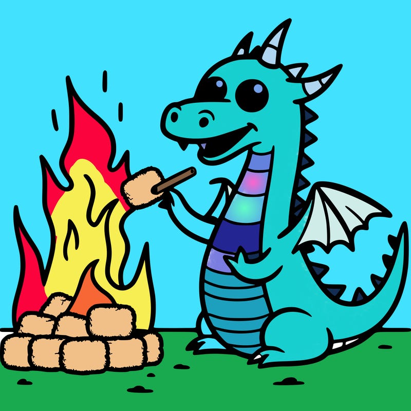 a dragon burning a tater tot