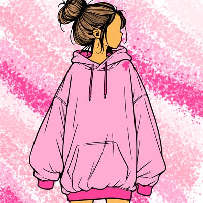 realistic girl with a oversized sweatshirt on and a bun