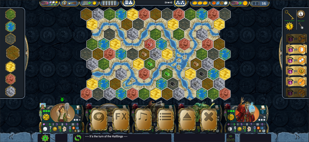 Hexagonal game board and strategy interface of the Terra Mystica mobile app