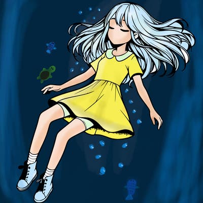 realistic girl floating