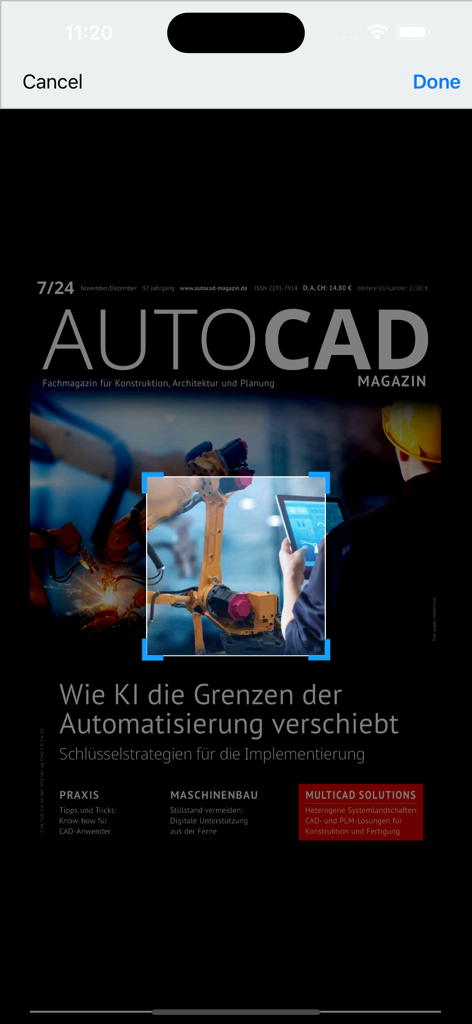 Titelseite des AutoCAD und Inventor Magazins mit einem Artikel über KI in der Automatisierung.