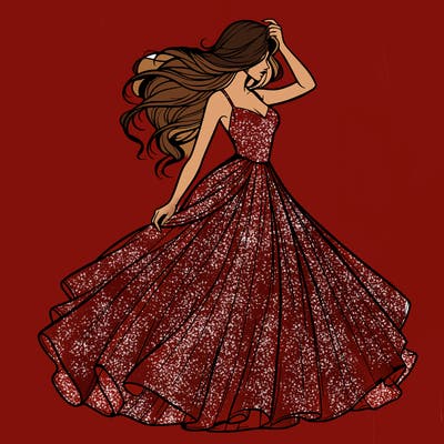 realistic woman with dress flowing in the wind