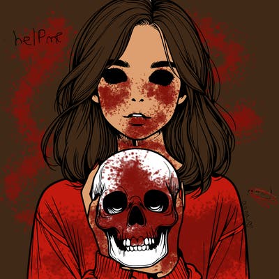 realistic girl holding a skull