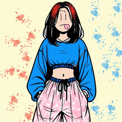 realistic girl faceless with baggy pants and a crop top