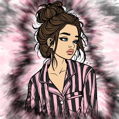 realistic woman with pajamas on and a messy bun