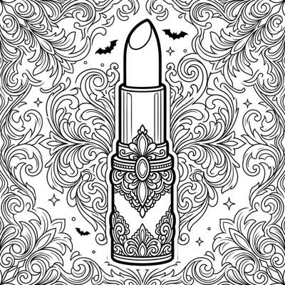 Dive into the dark elegance of this gothic lipstick adult coloring page. Featuring elaborate Victorian patterns and a mysterious aura, it offers a captivating artistic challenge for experienced colorists.
