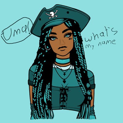 realistic girl with box braids a realistic pirate hat and crop top