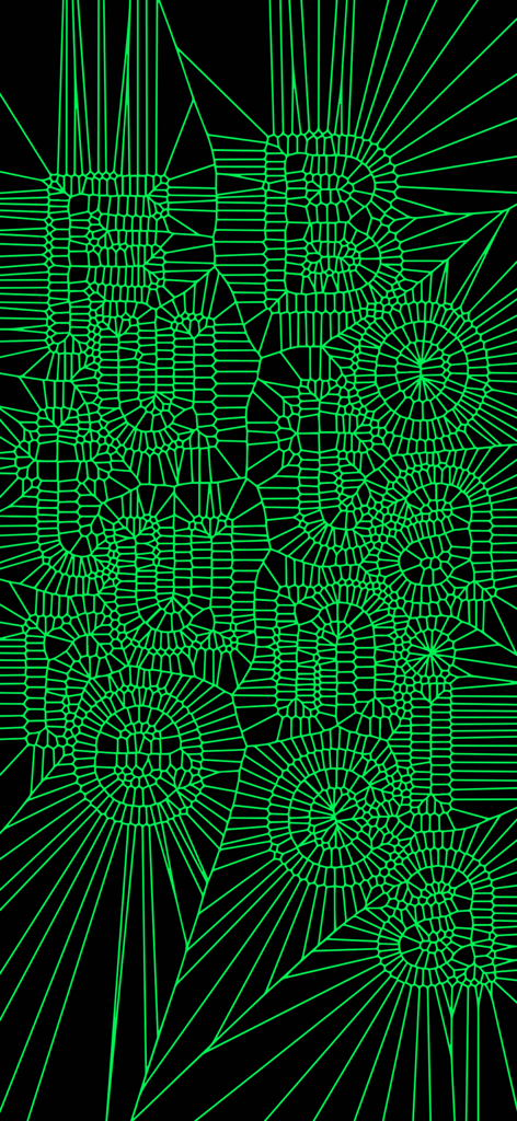 Future Botanica - 검은색 배경에 Future Botanica 텍스트를 형성하는 녹색 기하학적 메쉬