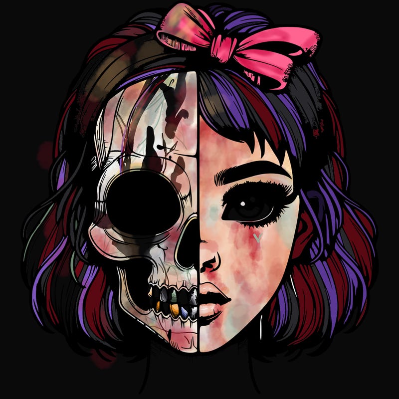 realistic girl with half skull mask