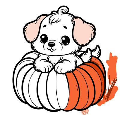 cute little puppy in a pumpkin