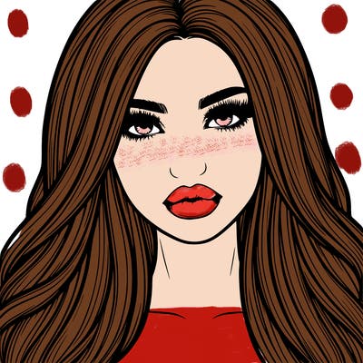 realistic girl with full lips and voluminous straight hair