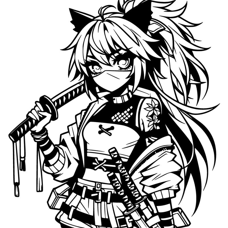 gorgeous edgy anime girl with a ninjato in one hand