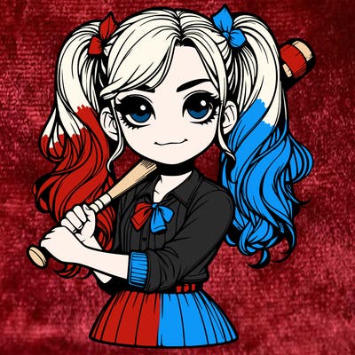 realistic girl with pigtails holding a bat
