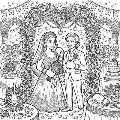 Celebrate a truly unique and empowering love story with this captivating coloring page featuring two female boxers on their wedding day. This intricate design beautifully merges romance and strength, offering an engaging and inspiring coloring experience.